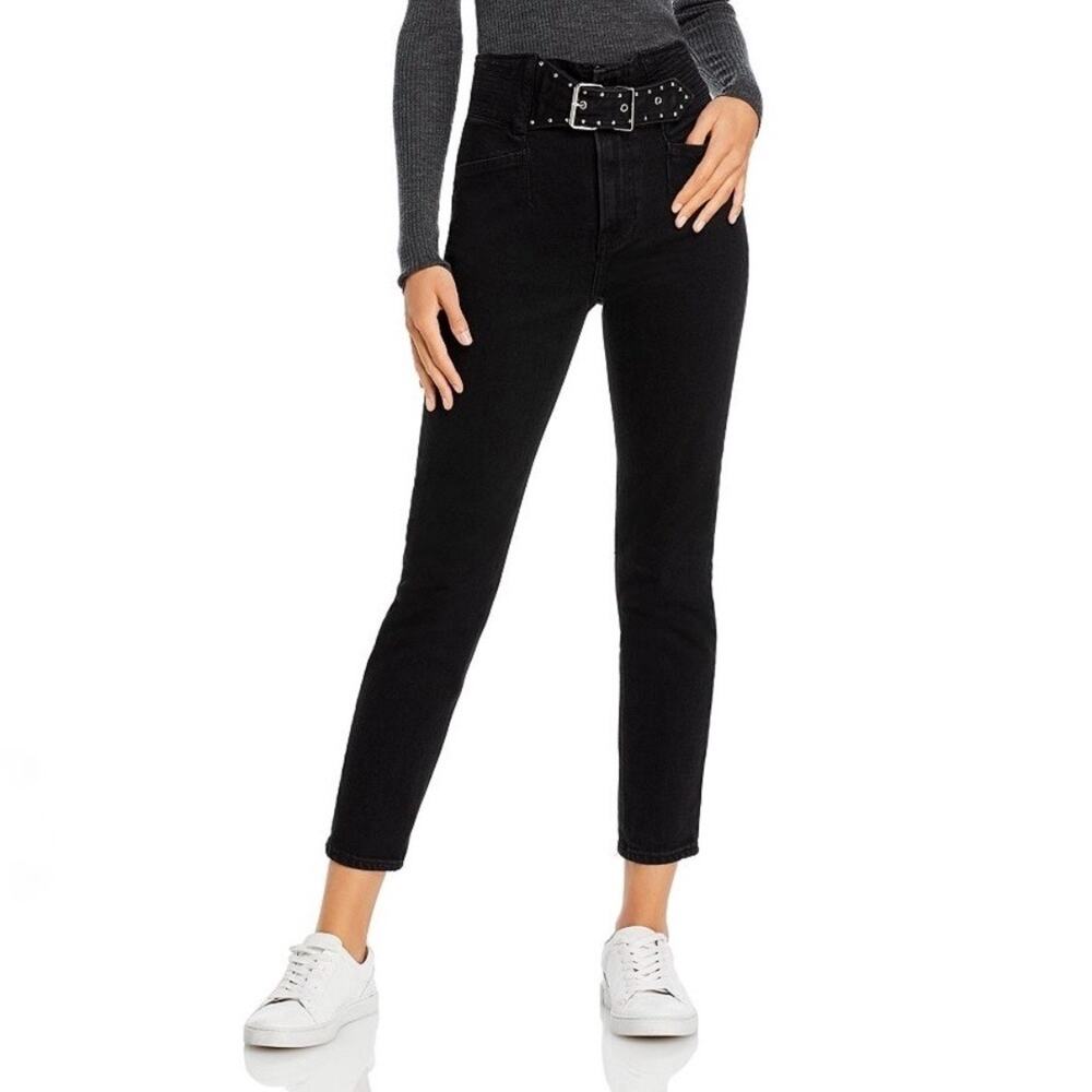 Grlfrnd Black Alivia High Rise Belted Ankle Jeans Sz 26